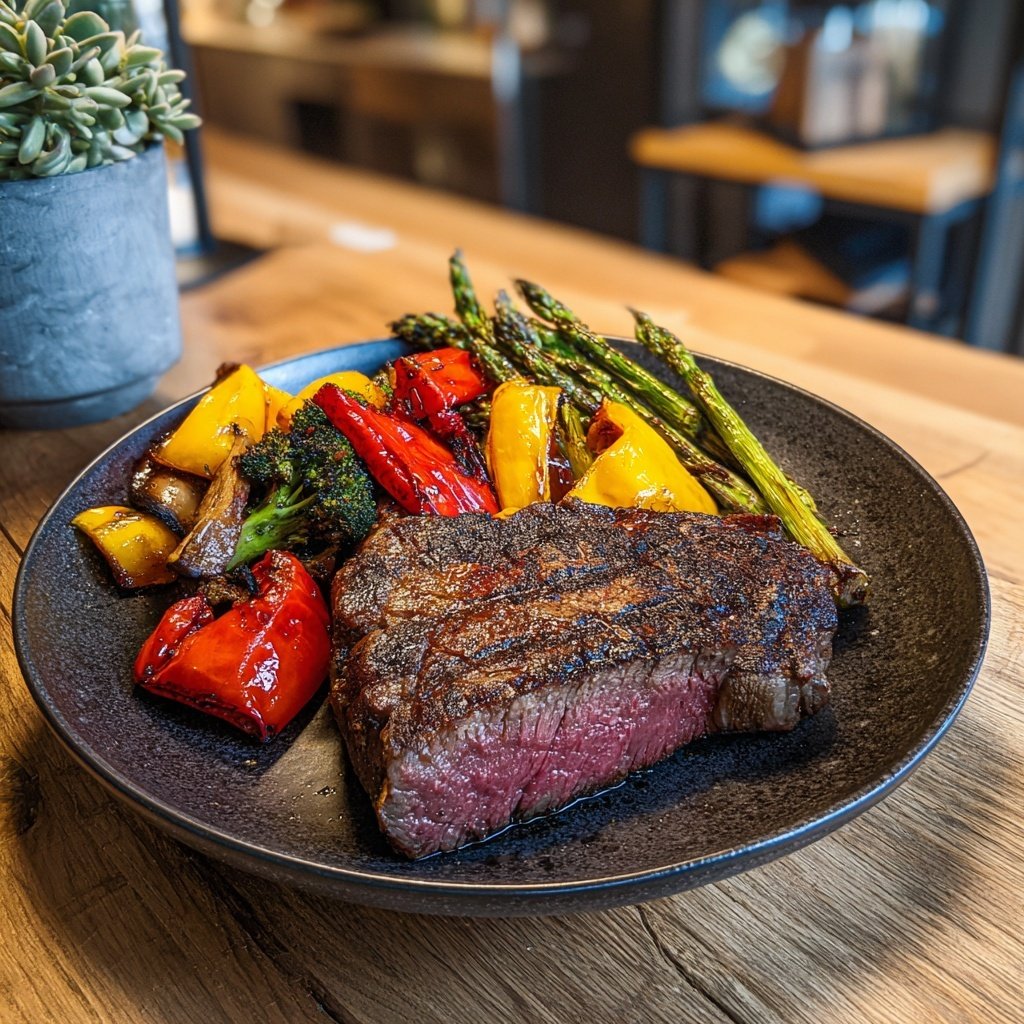 Steakplatte mit gegrilltem Gemüse