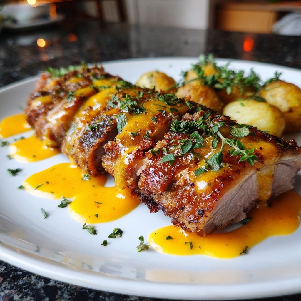 Knusprige Entenbrust mit Orangensauce und Kartoffelknödeln​