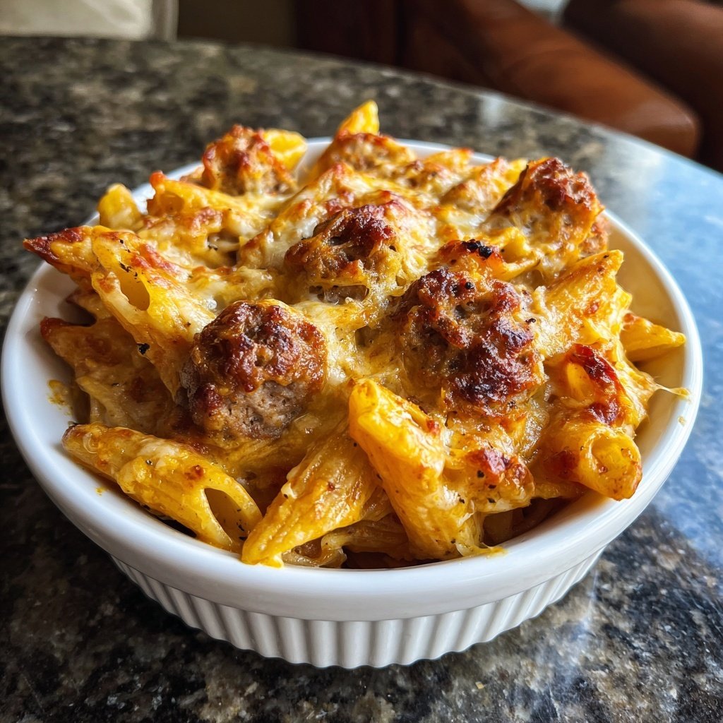 Scharfe Wurst Rigatoni Auflauf