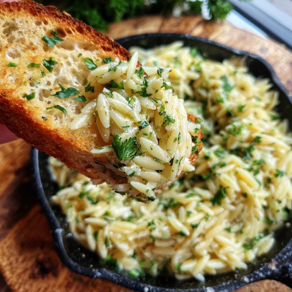 Knoblauchbutter Orzo Pfanne