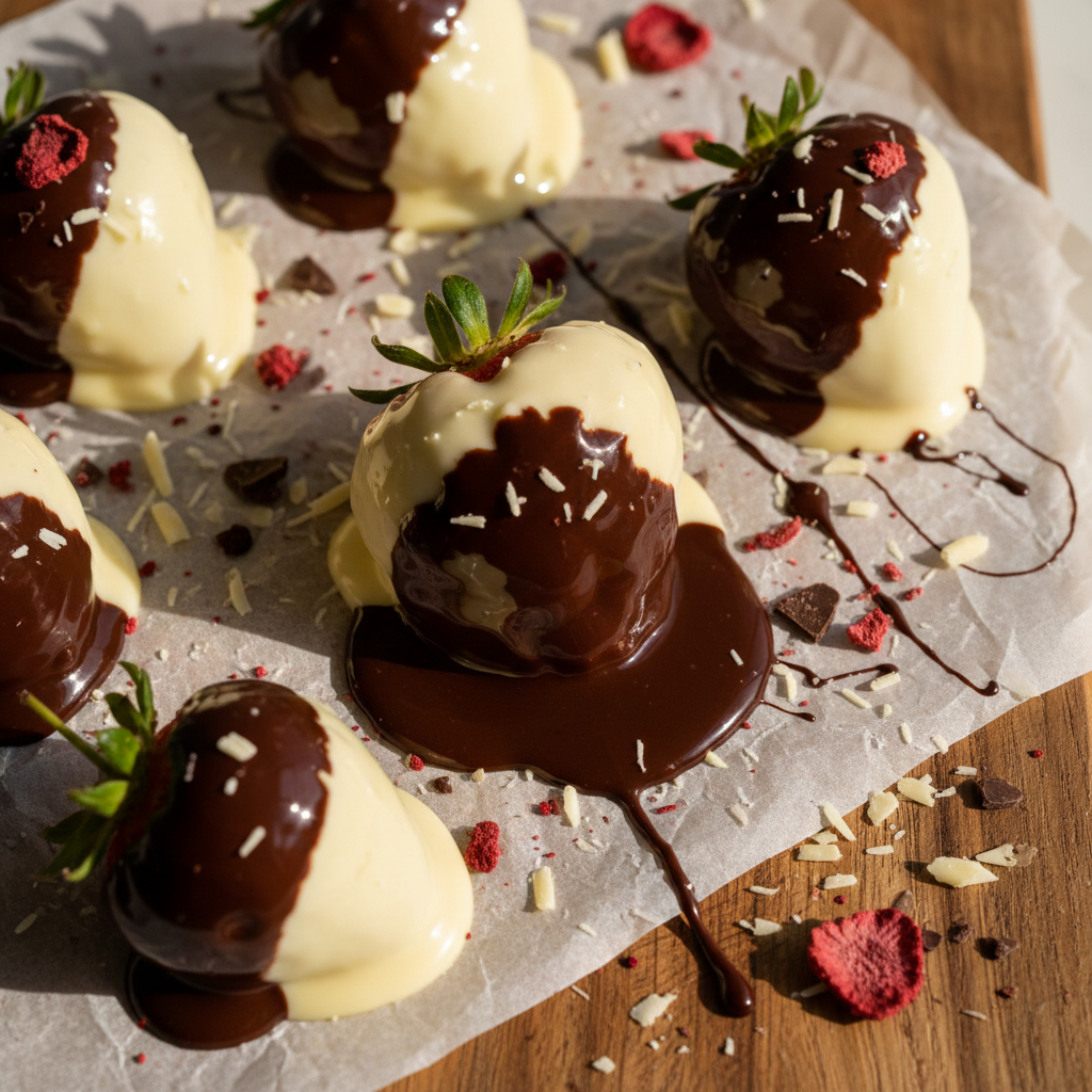 Süße Vanille Schokoladen Erdbeeren