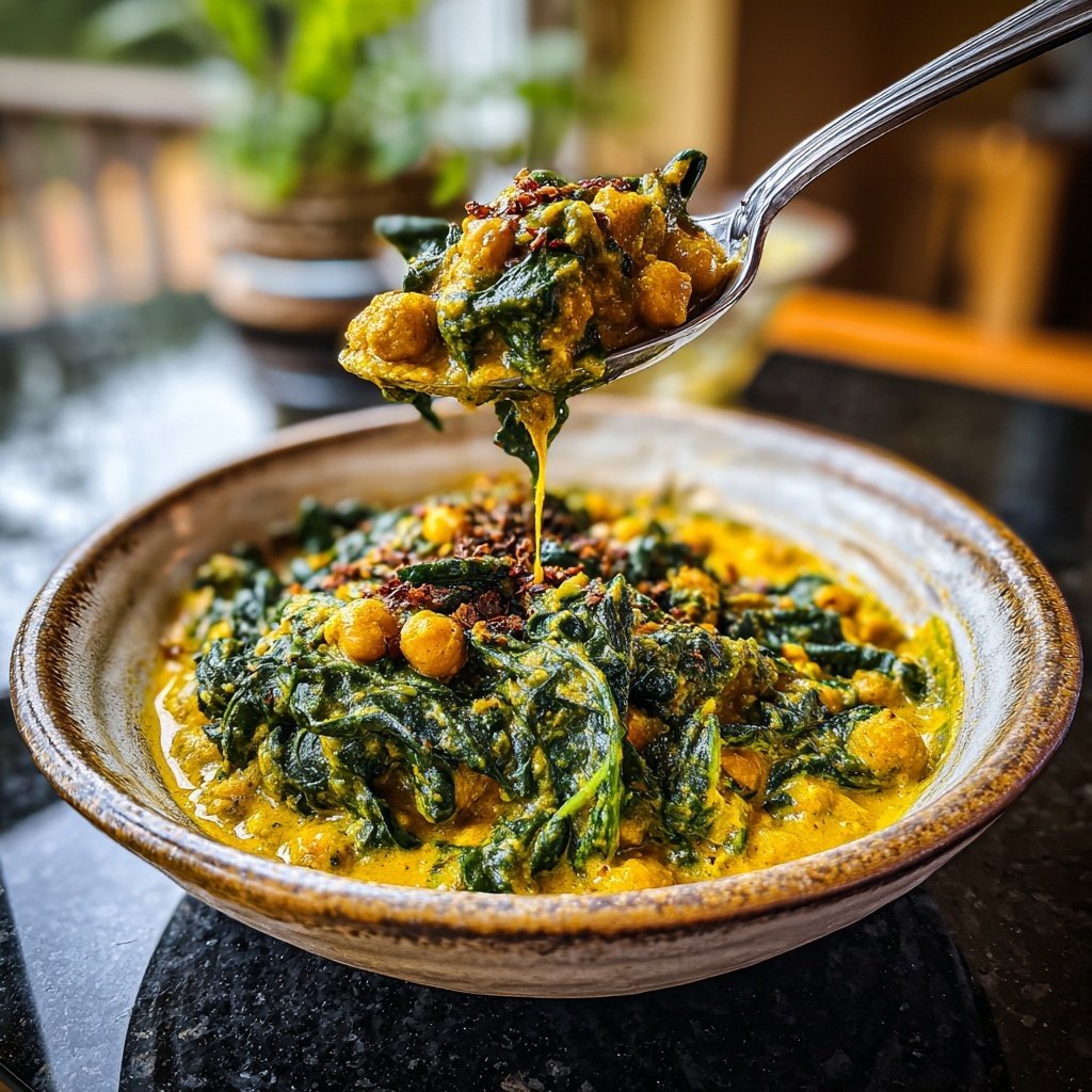 Cremiges Kichererbsen Spinat Curry
