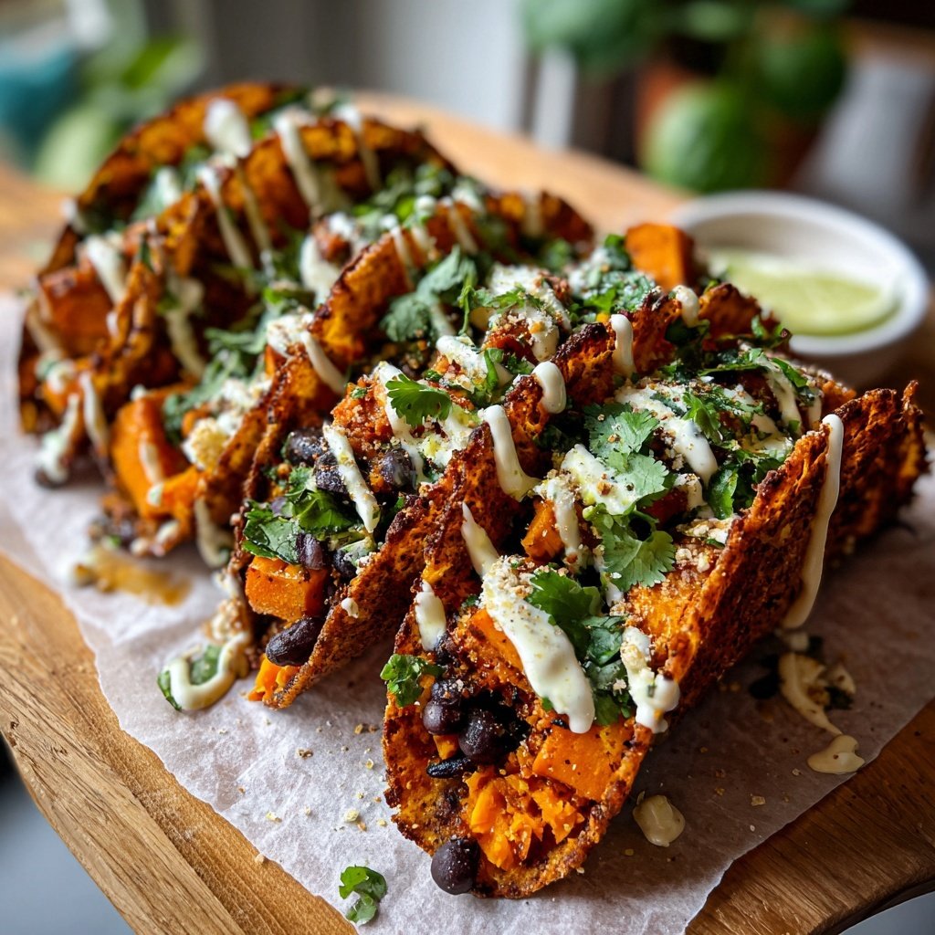 Süßkartoffel und Schwarze Bohnen Tacos