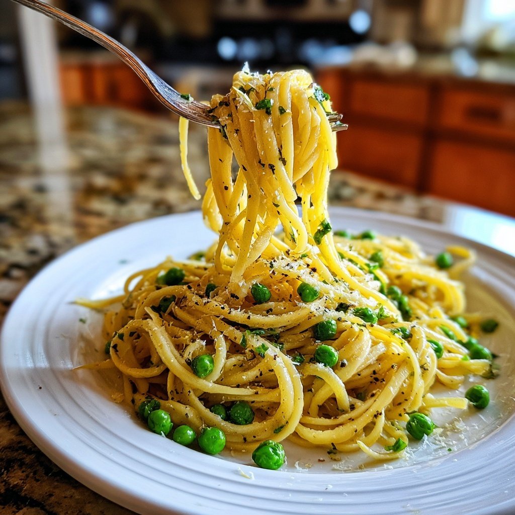 Knoblauch-Zitronen-Pasta mit Erbsen
