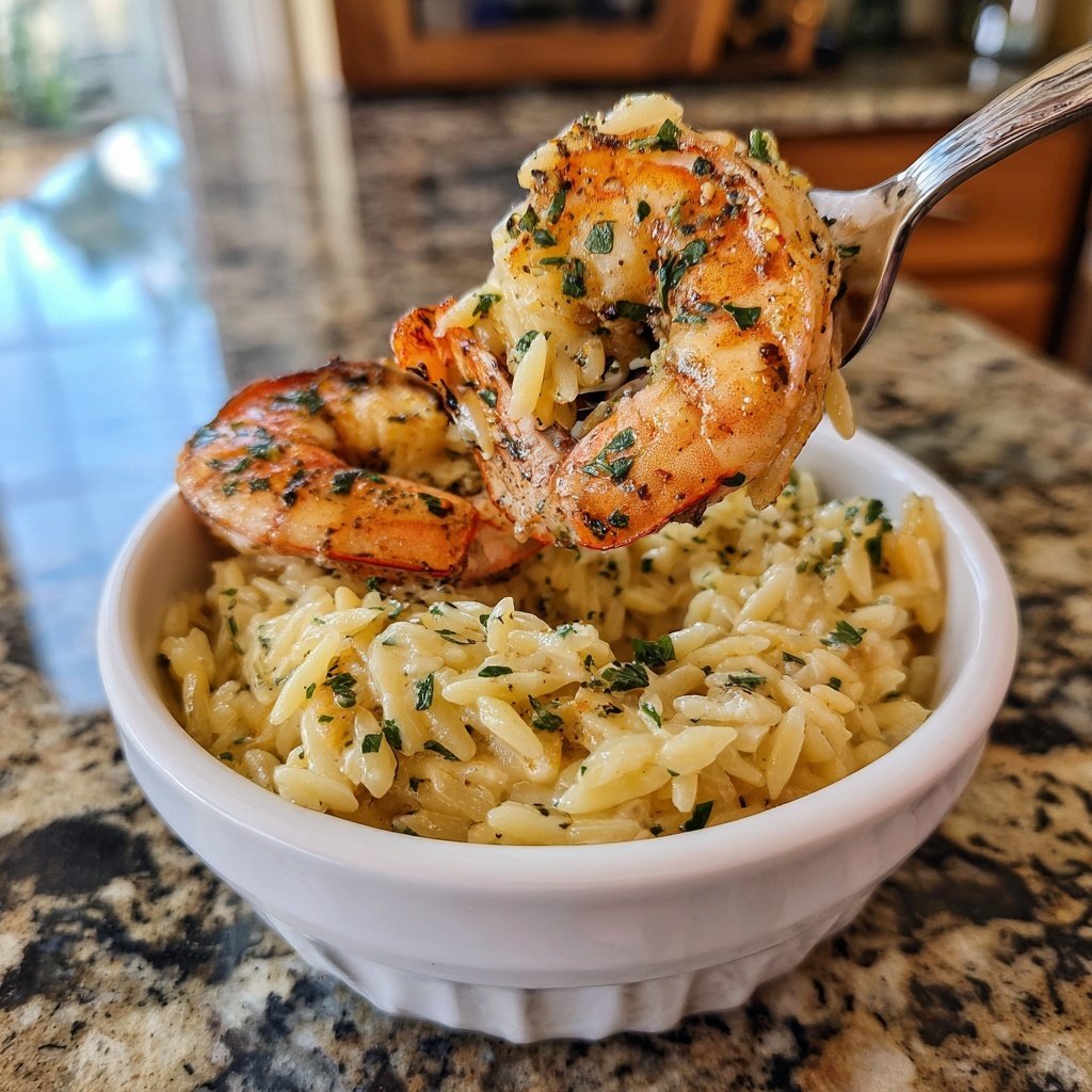 Knoblauch-Butter-Garnelen-Orzo