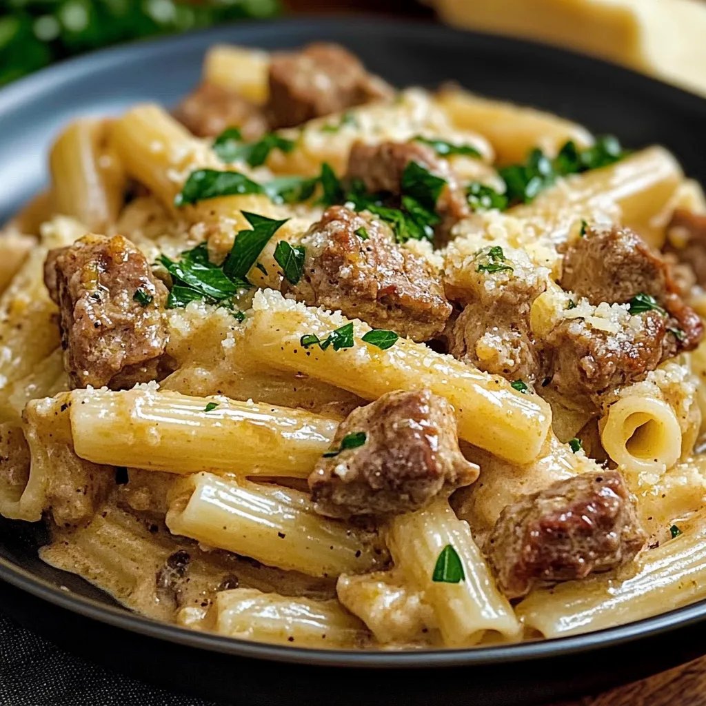 Cremiges Parmesan Rindfleisch mit Rigatoni